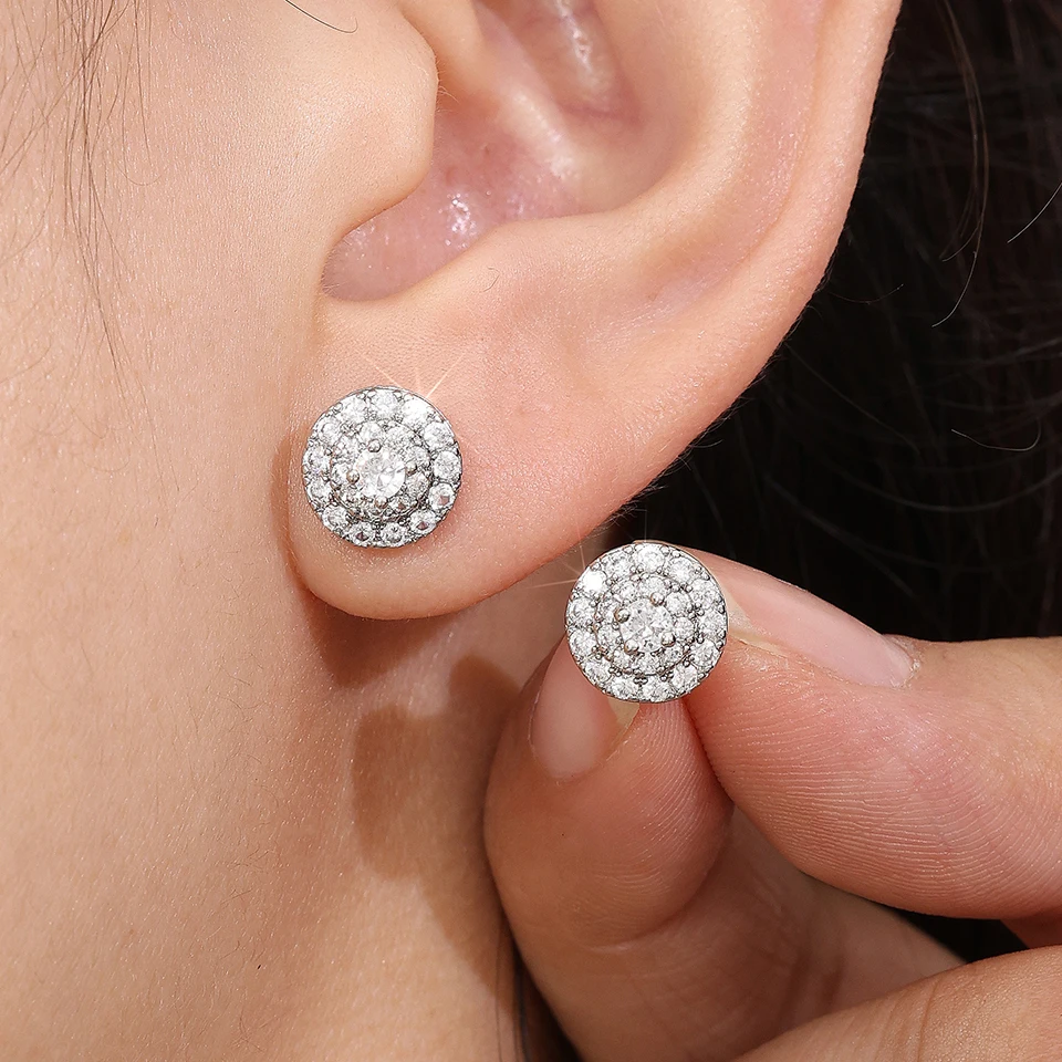 Hip Hop Rock Runde Kupfer Zirkonia Stud Ohrringe Silber/Gold Farbe Metall Kristall Ohr Schmuck für Männer Frauen Party Geschenk – Detail 8
