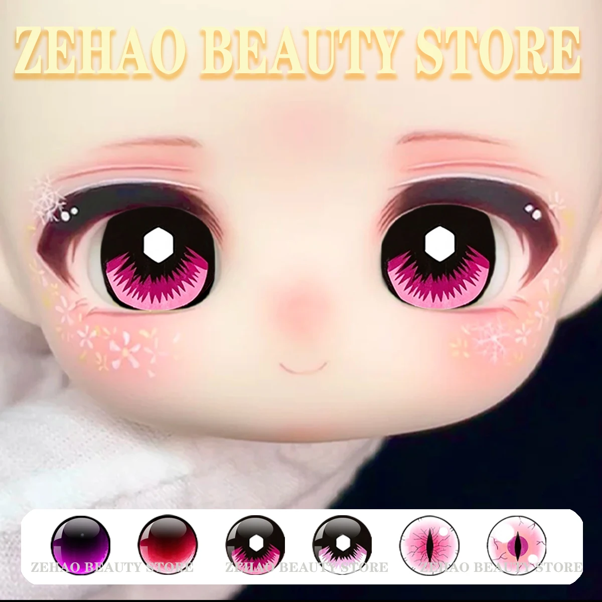 12 Pieces Per Pack Black Pink Beast Anime Doll Eyes Chip Round Cabochon 10MM-40MM DIY Blyth BJD Doll Eye Chip Accessory JD36