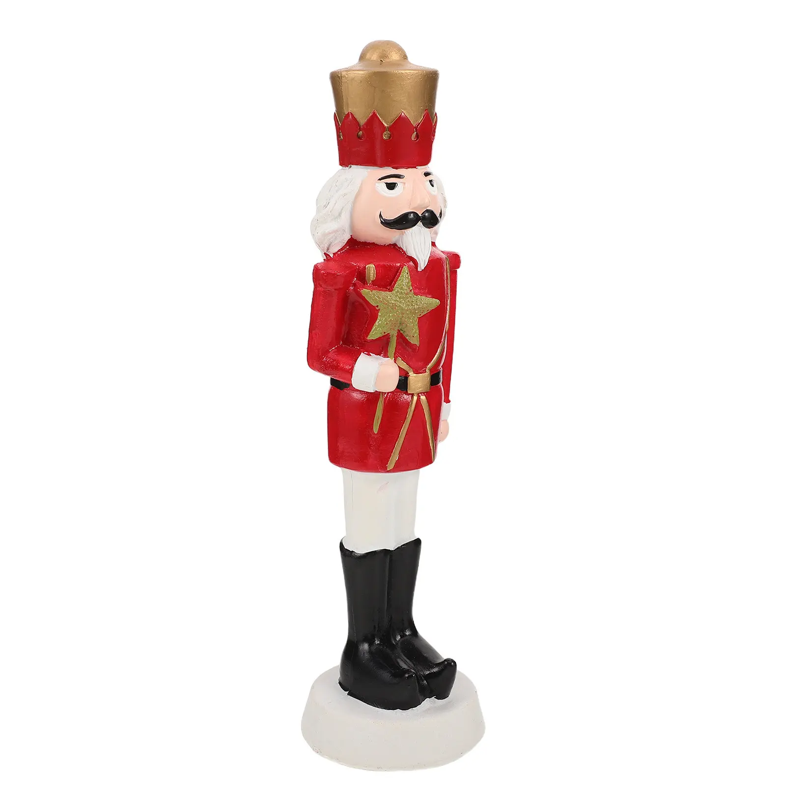 Wooden Hand-Painted Christmas Nutcracker Soldier with Red & Gold Design, Traditional Stable Base Table Centerpiece