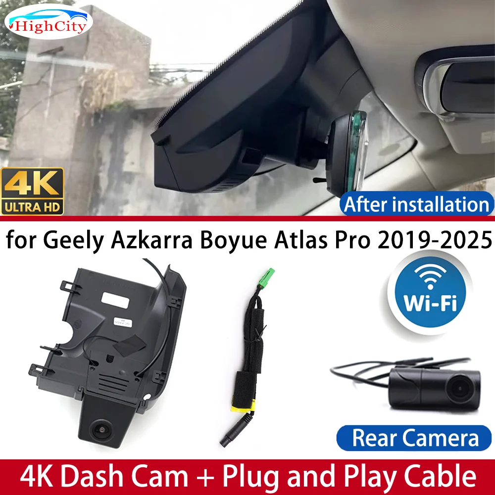 Dash Cam for Geely Azkarra Boyue Atlas Pro 2019-2025 Front＆Rear 4K UHD DVR Dashboard Camera Video Drive Recorder Plug and play