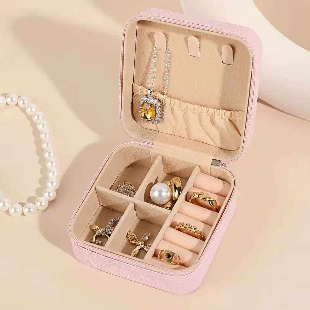 Mini jewelry storage box portable family travel earrings necklace storage box female ring organizer PU leather display box