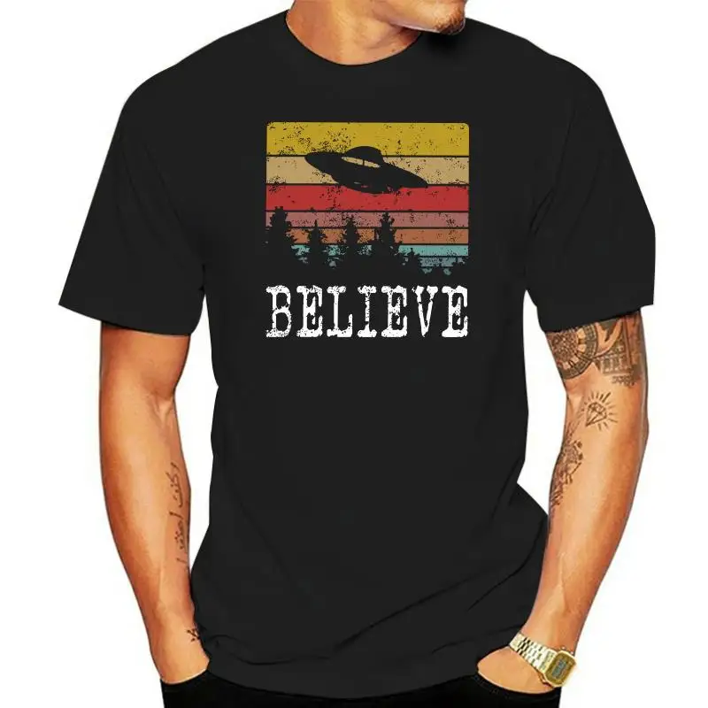 Vintage Classic Mens I Want To Believe UFO T Shirt Short Sleeved Cotton T-shirt Leisure The X Files Tshirt TV Tee Tops Apparel