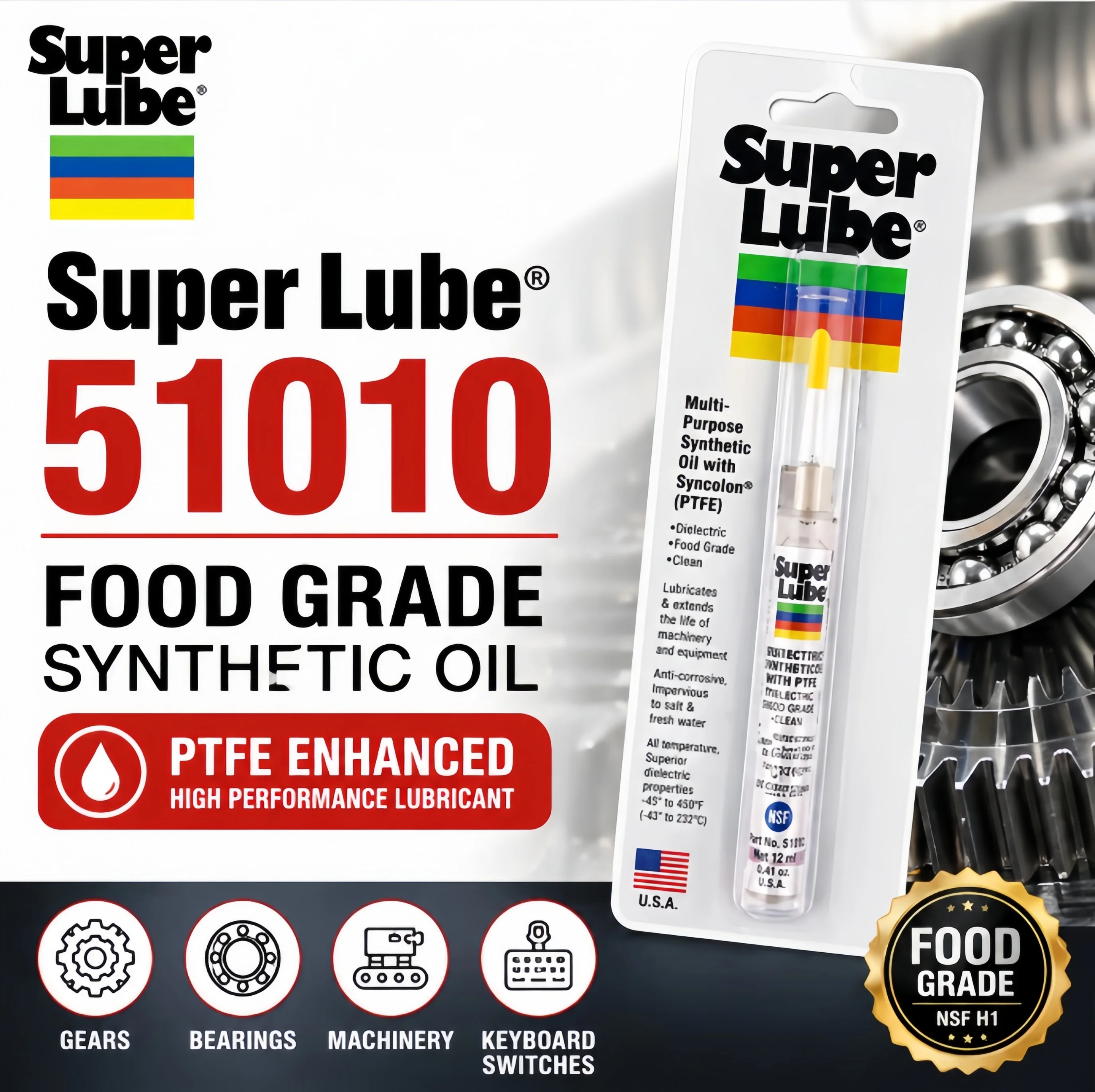 Super Lube 51010 Aceite Sintético PTFE Lubricante de Grado Alimenticio para Impresora 3D, Máquina CNC, Antioxidante, Multiusos