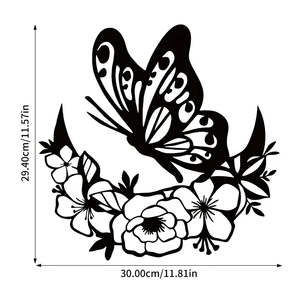Moon Metal Floral Art Home Decor, Moon Phase Boho Wall Decor Flower and Butterfly Metal Wall Art Moon Home Decor Livingroom