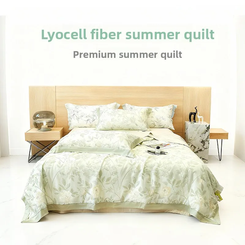 

Lyocell Summer Quilt Air Condition Comforter Satin Process Washable Print Bedding Bedroom Textile