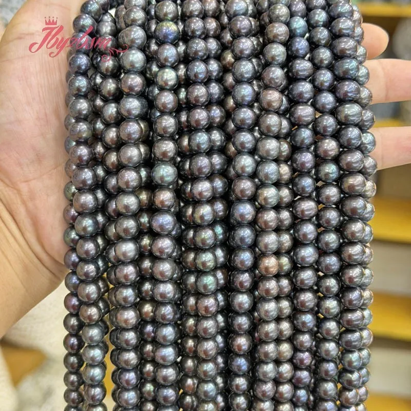 Natural Black Freshwater Pearl Round Stone Beads Necklace Bracelet For Jewelry Making DIY Loose Beads Strand 15" 8-9mm/9-10mm
