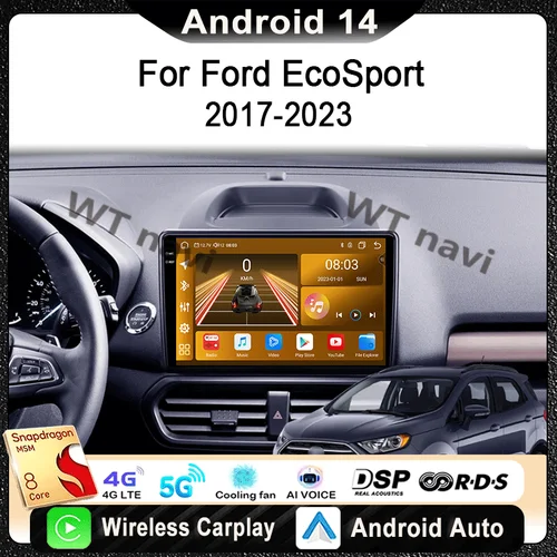 Para Ford EcoSport Eco Sport 2017 - 2023 Radio de coche reproductor de vídeo Multimedia navegación estéreo GPS Android 14 Carplay inalámbrico