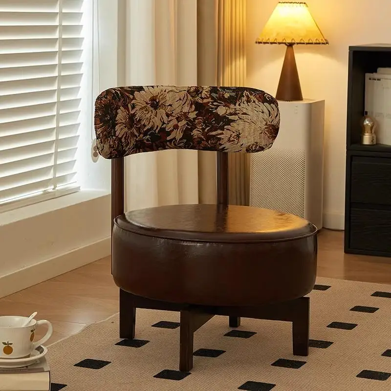 Single person small sofa chair with solid wood backrest, balcony, living room, bedroom, leisure