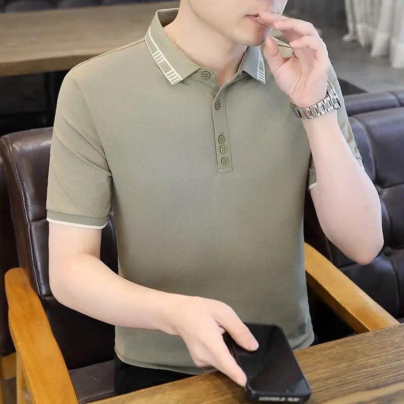 

Men's Clothing Printed Polo Shirts Business Casual Short Sleeve Summer Turn-down Collar Fashion Button Basic Spliced T-shirts