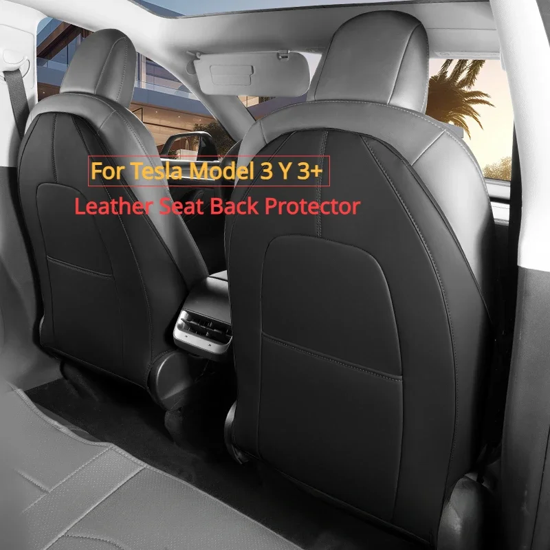 For Tesla Model 3 Model Y Model3+ 2024 Black White PU Leather Seat Back Kick Protectors Kick Mats Full Surrounded Seatback Cover