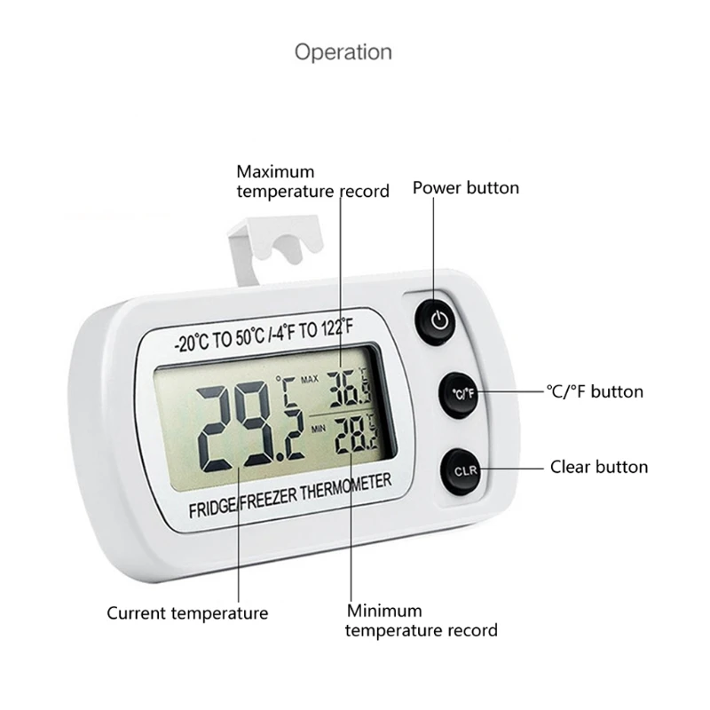 IPX3 Waterproof Refrigerator Fridge Thermometer Digital Freezer Room Thermometer /Min Record Function Large LCDScreen