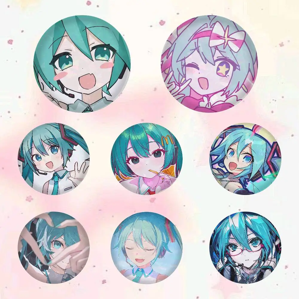 Cute M-Miku Kawaii Badges Button Round Creative Pin Brooch Badge Bag Decor Accessories Fans Collect Friends Gifts