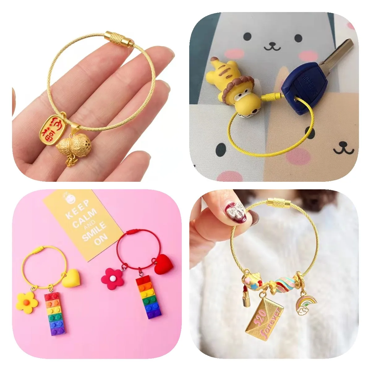 5pcs 50mm Big Size Round Circle Stainless Steel Keychain Tag Rope Wire Screw Lock Gate For DIY Keyring Making Jewelry Bracelet