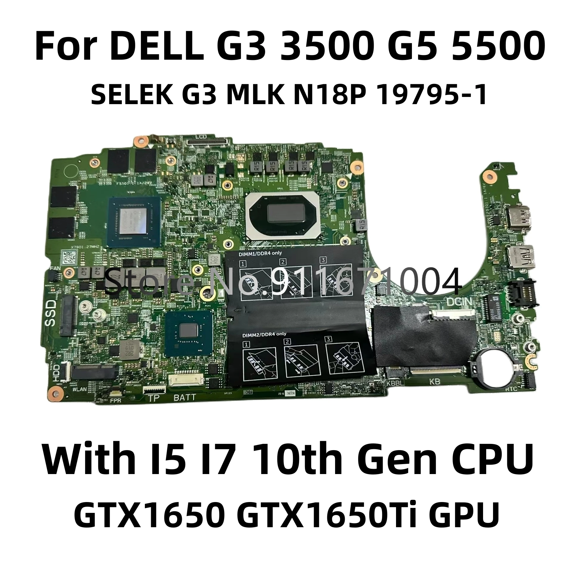 For DELL G3 3500 G5 5500 Laptop motherboard 19795-1 028HKV 0D1G65 0HW9CF 0HN4GN With GTX1650 GTX1650Ti GPU I5 I7 10th Gen CPU