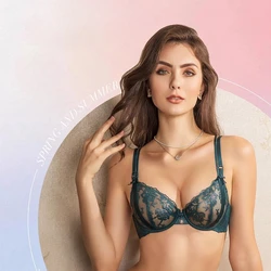 Lace Plus Size BC 70 75 80 85 90 Cup Underwear Women Bras Three Quarter Top Sexy Ultra Thin Thick BH Push Up Female Lingerie