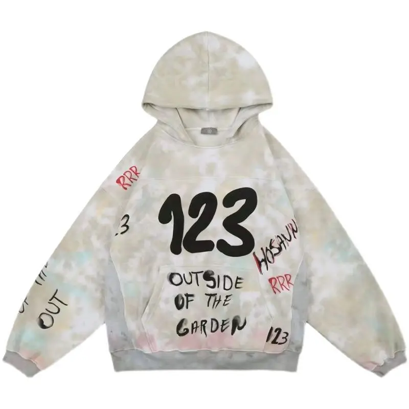 95% Cotton Hoodies Men Women American High Street Loose Hooded Coats Fashion Washed Old Contrast Graffiti Letter Hoodie Autumn