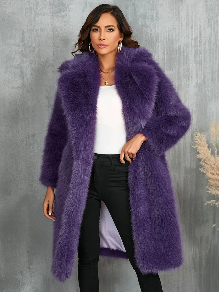 Winter Coats for Women 2024 Luxury Thick Warm Long Pink Faux Fur Coat Vintage Lapel Oversize Fluffy Fur Jacket New in Outerwears