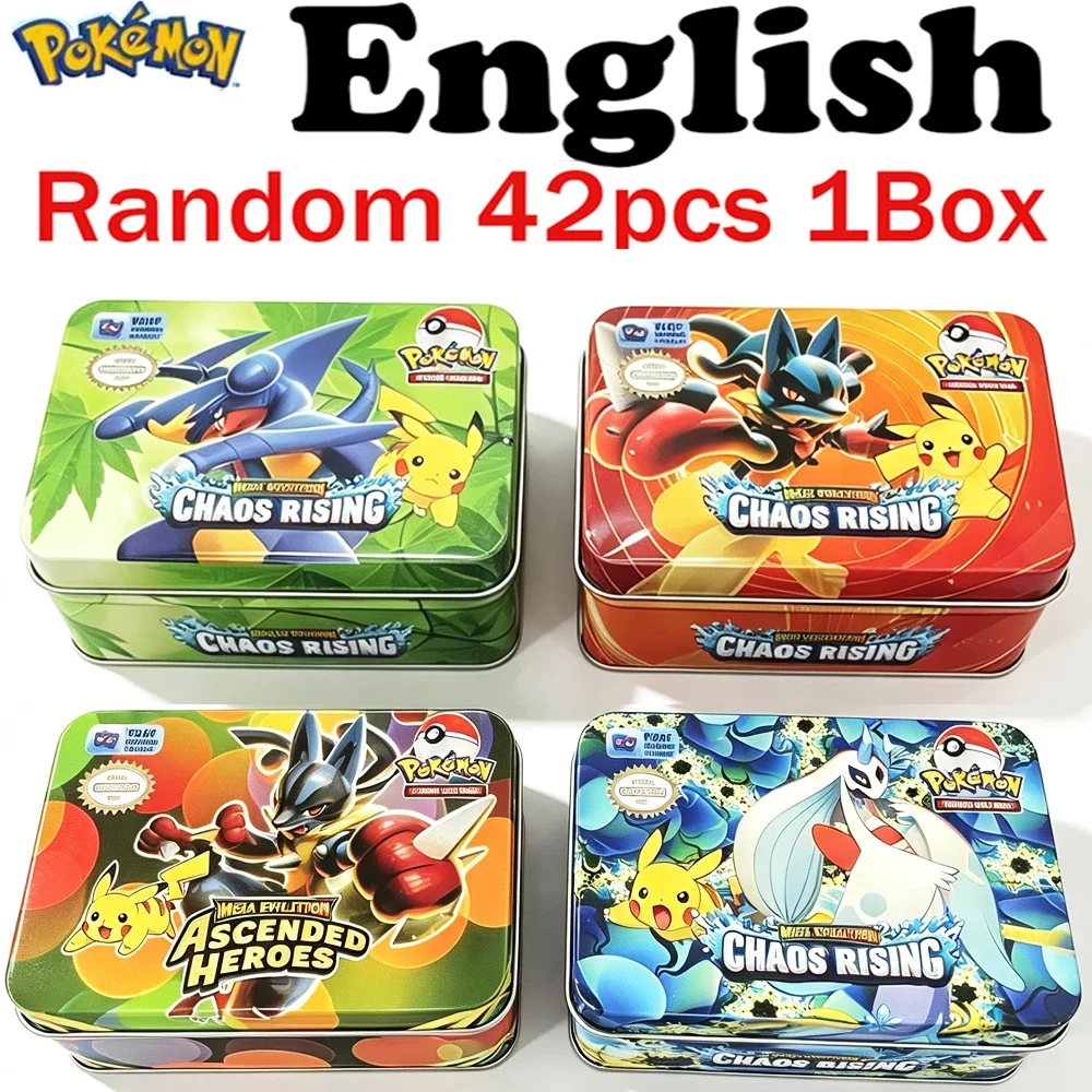/ Pokémon  Card Tin Box Set 42PCS Black Bolt White Flare Mega Evolution Spanish English Version for Collection Gift Kids Toy