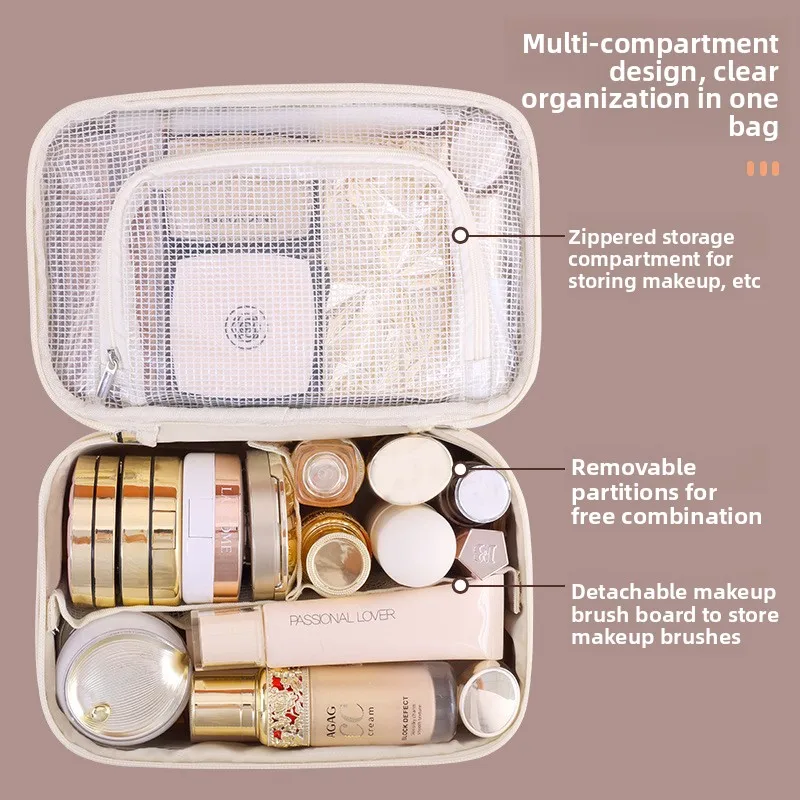 Women Bag Portable PU Leather Cosmetic Bag - Durable Makeup Pencil Case with Zipper, for Brushes, Lipsticks & Travel Essentials