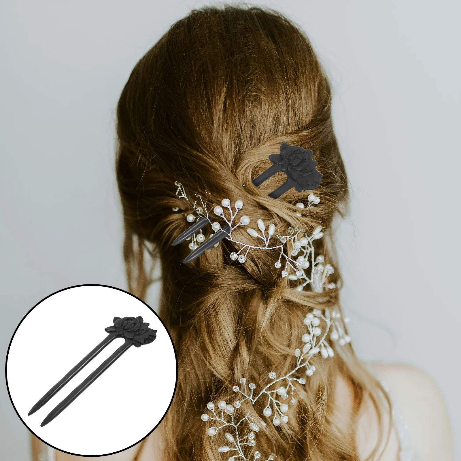 

U Shaped Ebony Wood Sticks Vintage Chinese Hairpins For Buns Traditional Hairstyle Accessories Wooden Hair Forks Long Hair