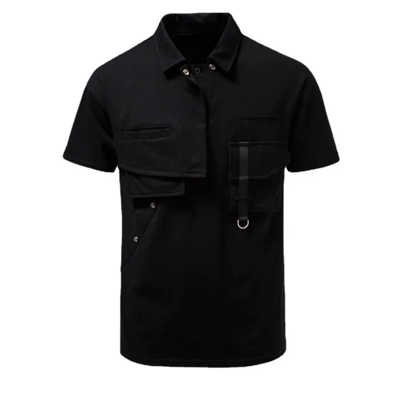 

Shirt with A Lapel Collar Made of Pure Cotton and Loose Shoulder Sleeves, Oversized Men's Short Sleeved Half Sleeved Shirt