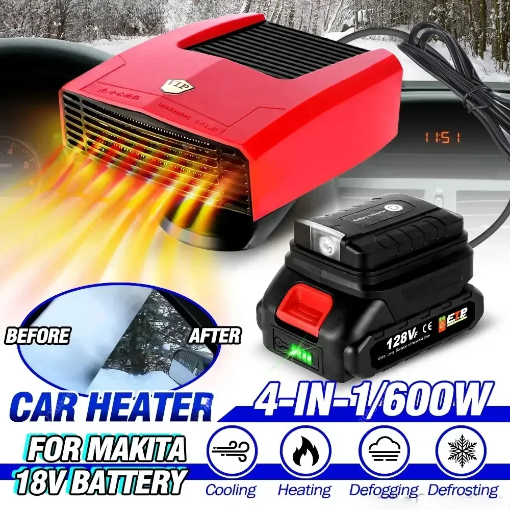 4 in 1 600W Car Heater Electric Cooling Heating Fan Electric Windshield Defogging Demister Defroster For Makita 18v Battery