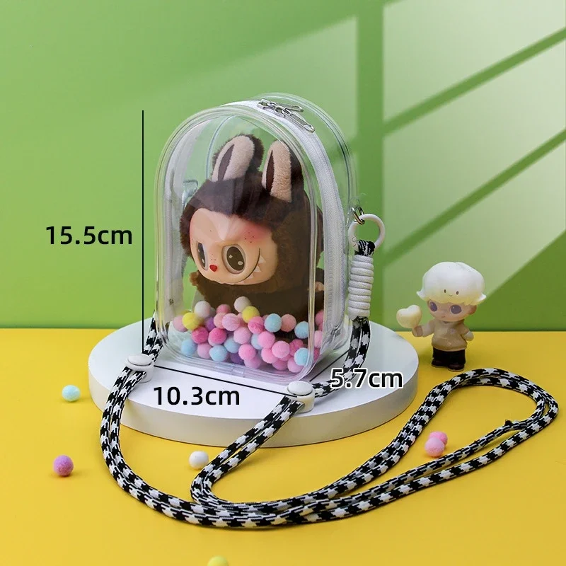 14cm Doll Protect Case Dustproof Simple Strap Model Crossbody Transparent Shoulder Pain Bag For Labubu Dolls