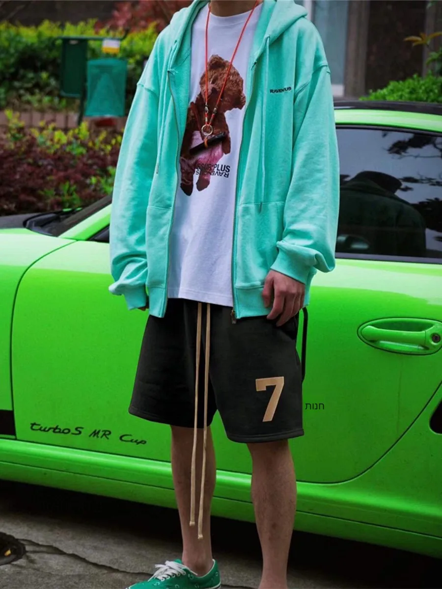 

FOG JTYSJ Men's Casual Loose Cotton Shorts Digital 7 Flocking Print High Street Summer Leisure Sports Shorts
