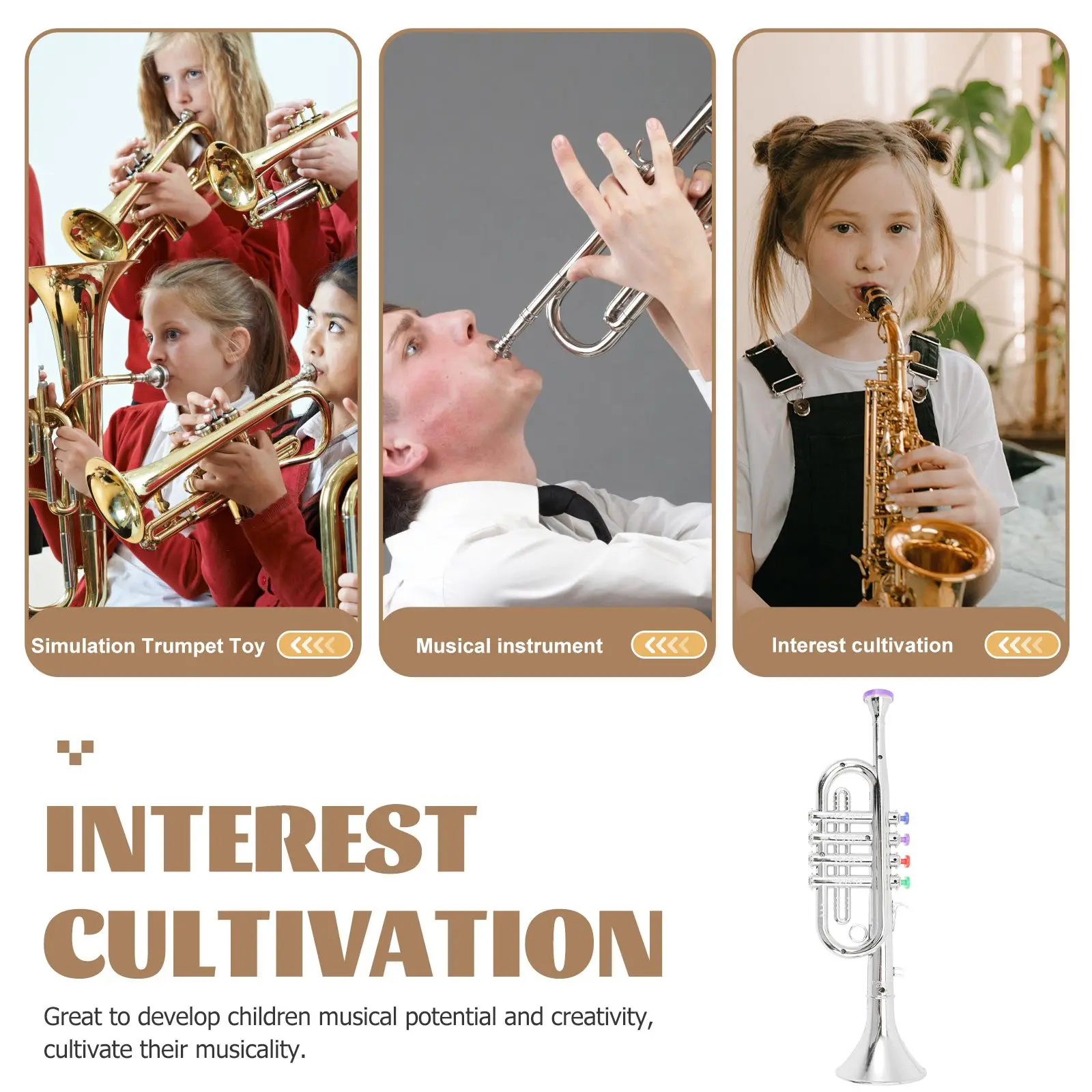 Trompeta de juguete de simulación para niños, instrumentos musicales, juguete creativo, Material ABS seguro, juguete educativo para desarrollar el potencial de los niños