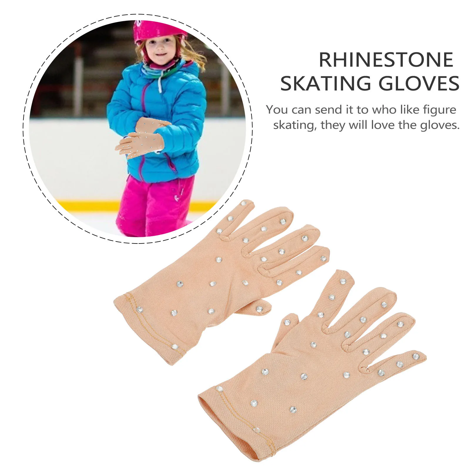 Guanti in spandex con strass diamantati per pattinaggio su ghiaccio Fibra elastica termica Protezione per il calore delle mani Prestazioni durevoli