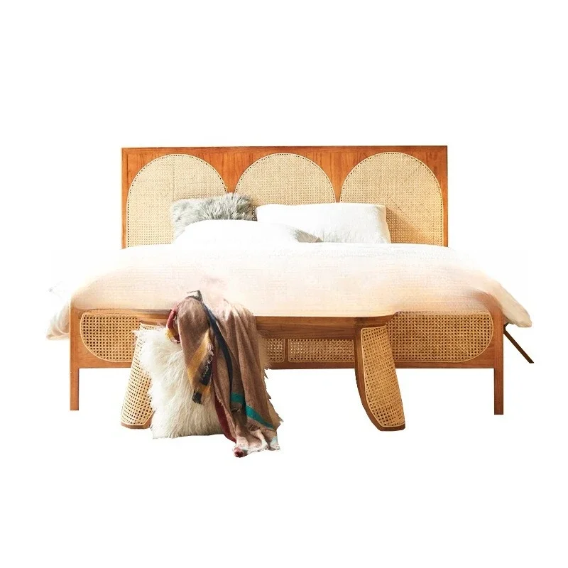 

Nordic solid wood bed modern simple 1.8 rattan bed master bedroom double