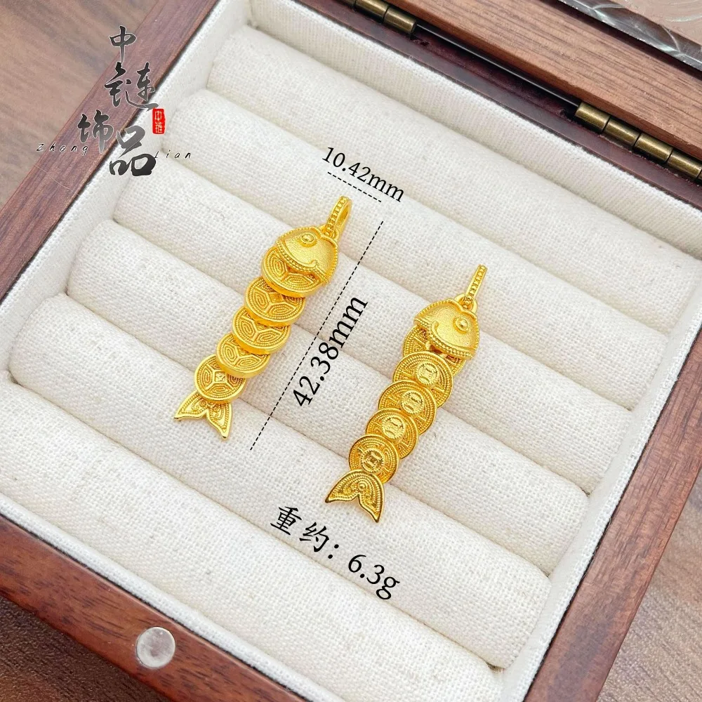 Movable fortune five emperors money koi pendant new Chinese style 9999gold