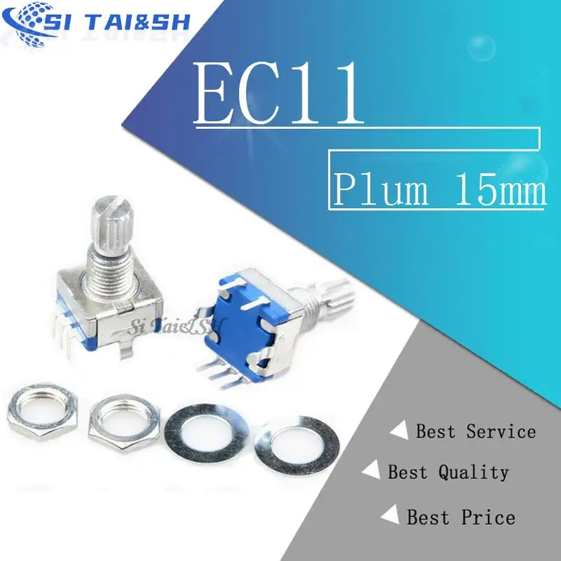 2PCS Plum handle 15mm rotary encoder coding switch / EC11 / digital potentiometer with switch 5 Pin