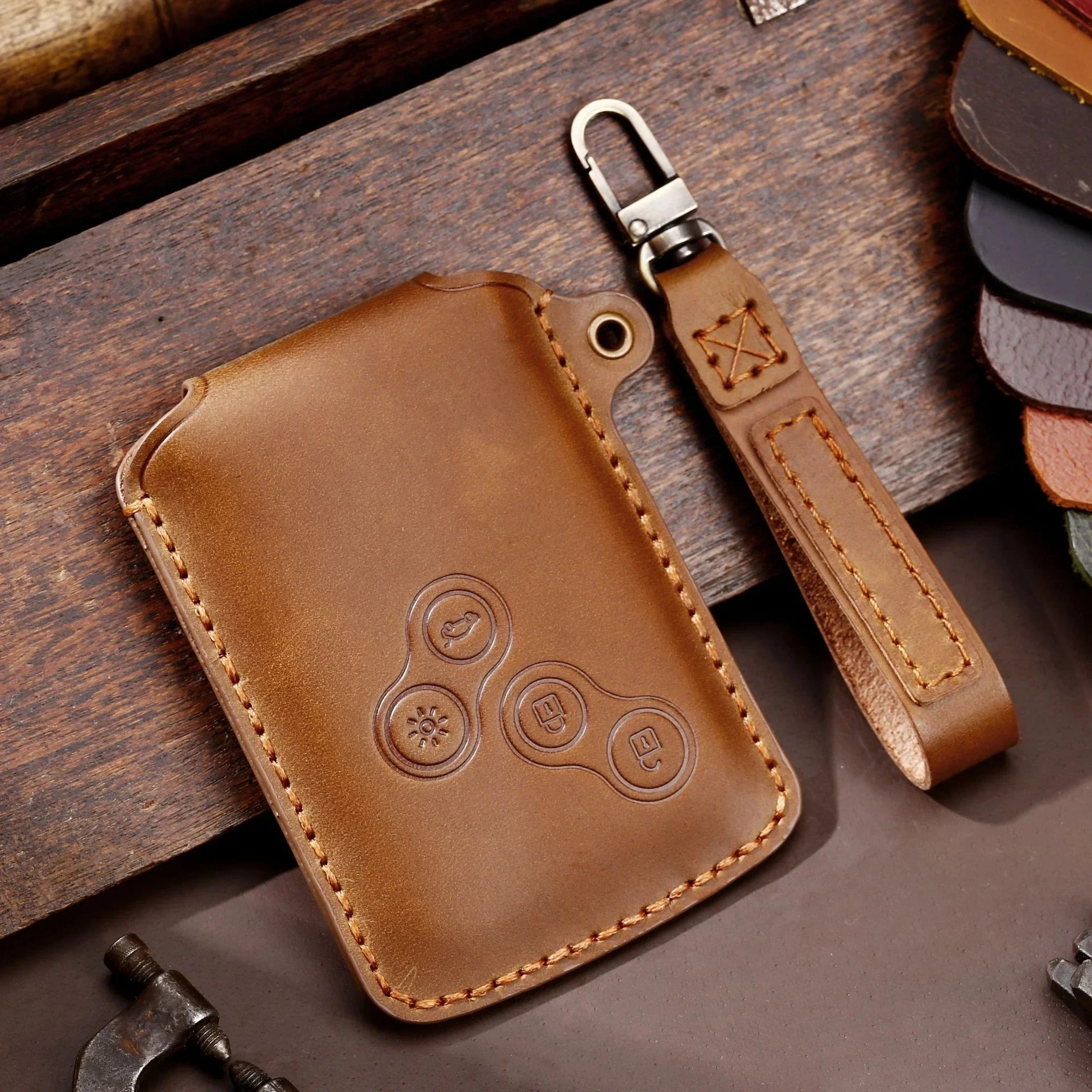 Leather Car Key Case Cover Fob Accessories Shell for Renault Koleos Kadjar Megane Talisman Captur Espace Keychain Holder Keyring