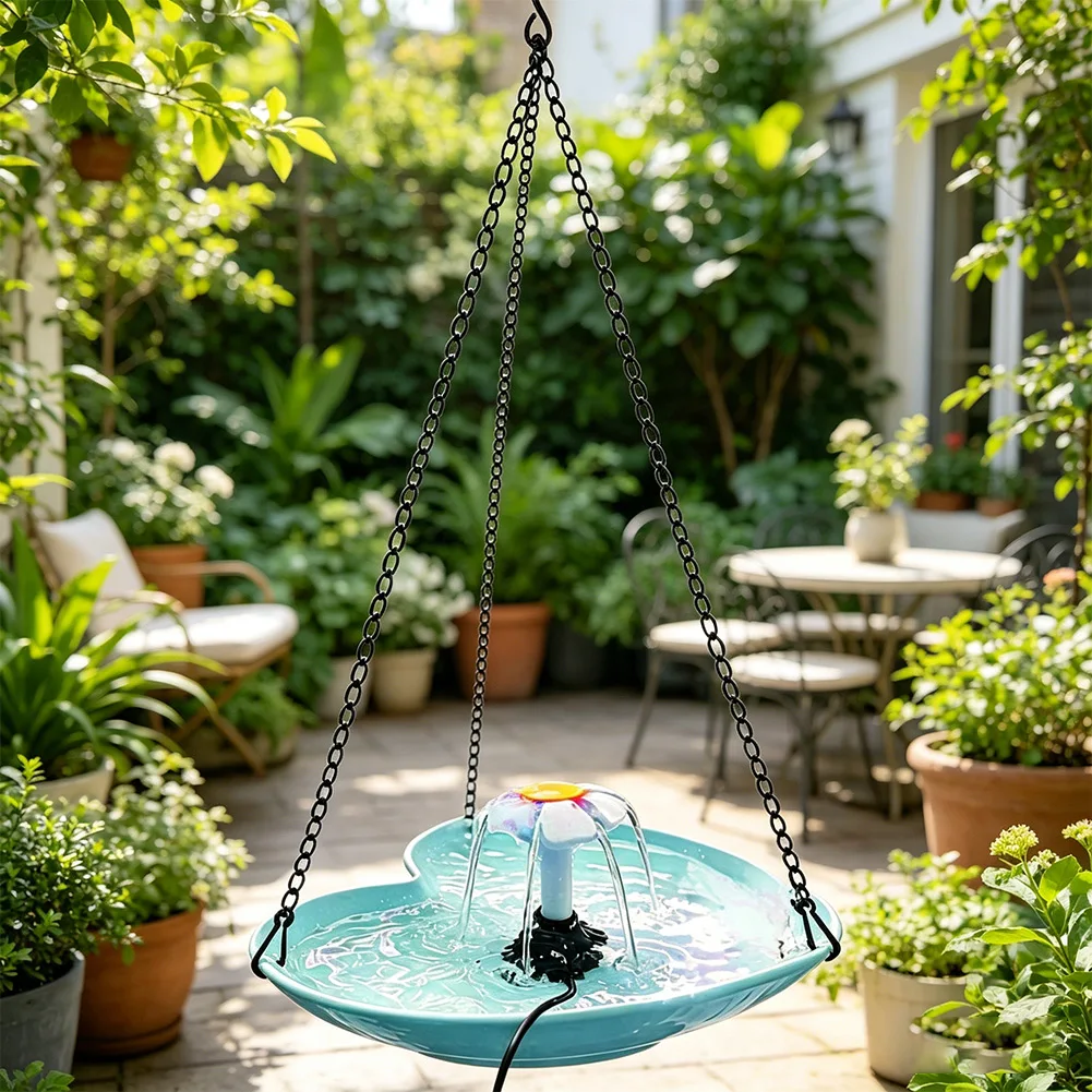 Solar-Powered Outdoor Garden Fountain: Unique Heart-Shaped Bird Bath Present Solar Cascading Bird Bath Fountain Hangable Water