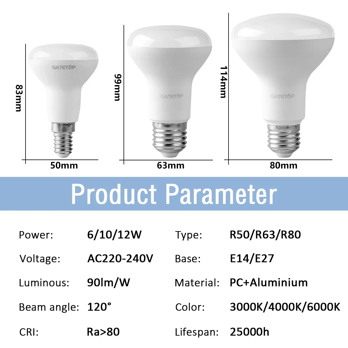 1-5-8-10-12PCS R50/R63/R80 E14/E27 LED Bulb 6W/10W/12W High Lumen 3000K/4000K/6000K Natural Light Bathroom & Home Lighting