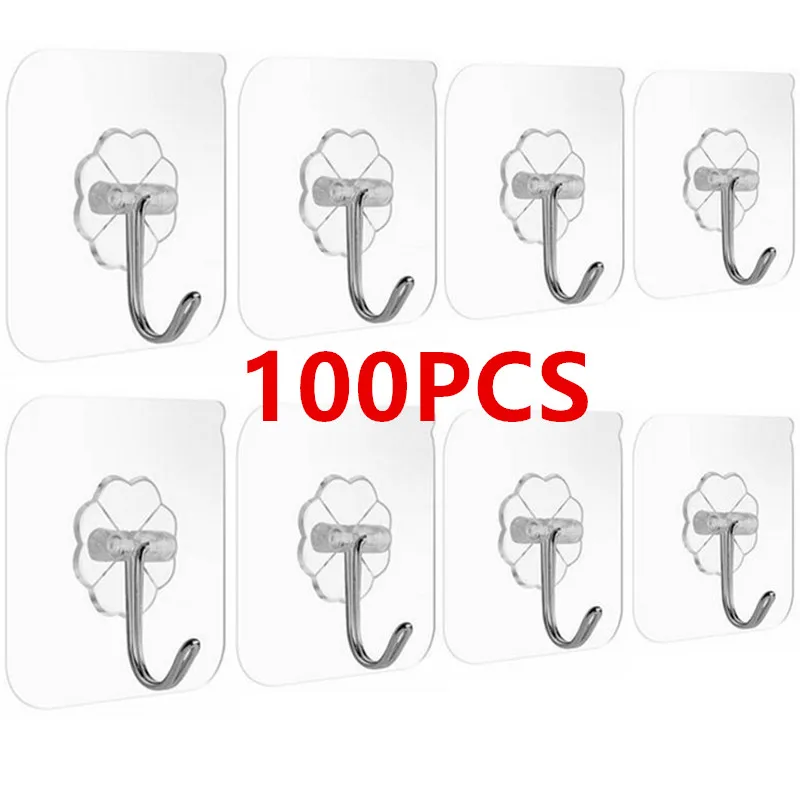 1/10/20/50/100PCS Self Adhesive Hooks Wall Hooks Transparent Multi-Purpose Hooks Door Key Towel Wall Hook For Bathroom Kitchen