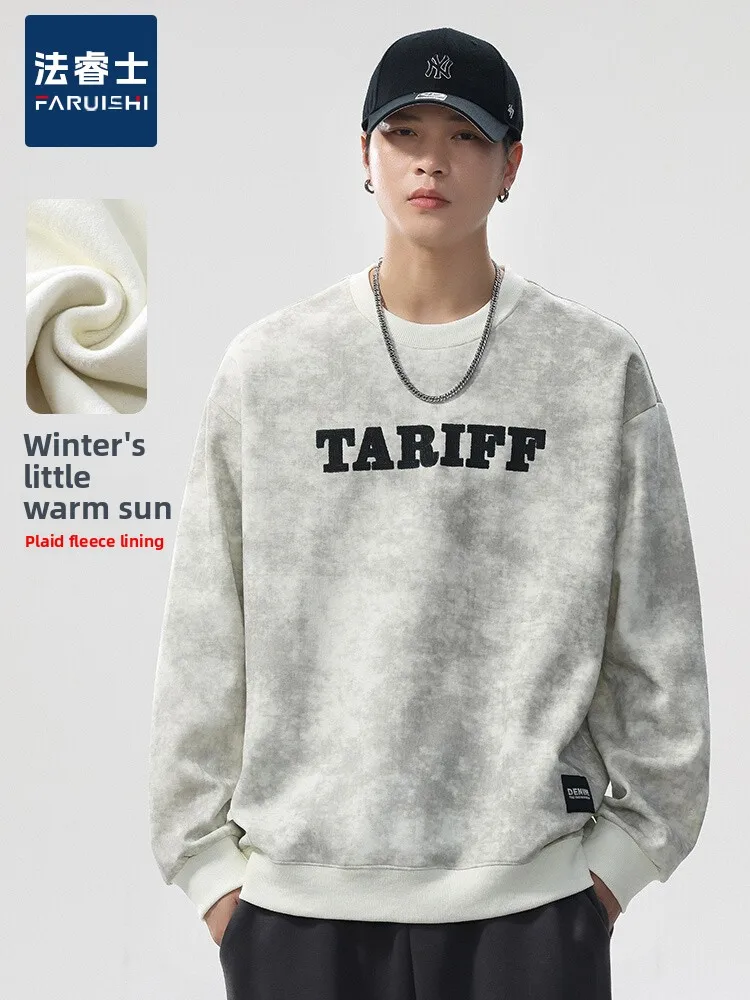 

Мужской свитшот с круглым вырезом, утепленный, оверсайз, из плотного флиса, с длинными рукавами, повседневный, в уличном стиле, осенне-зимняя мода