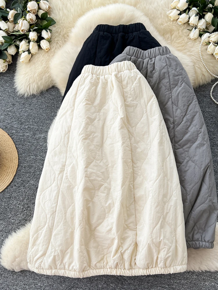 

Autumn Winter Versatile High-End Cotton Jaet f Skirt Women's 2025 New Korean Sle Elastic Waist Slim A-Line Midi Skirt