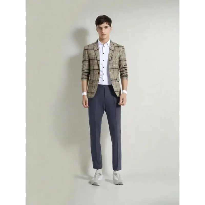 

Мужской пиджак в клетку, льняной тонкий пиджак, весна 2024, новая мода, деловая повседневная куртка на одной пуговице, большой пиджак