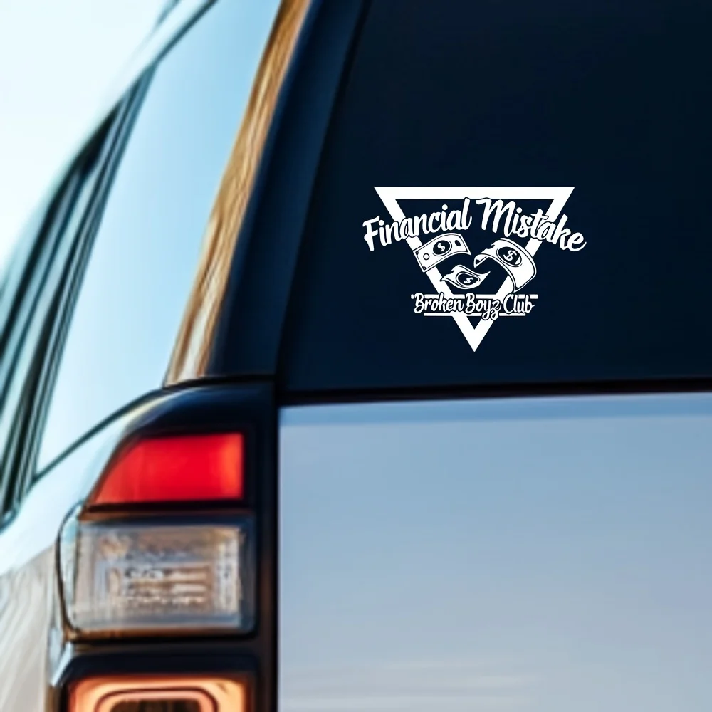 1 قطعة خطأ مالي مثلث كسر بنين نادي نافذة السيارة ملصق أبيض الفينيل مقاوم للماء ديكور خارجي للسيارات #1