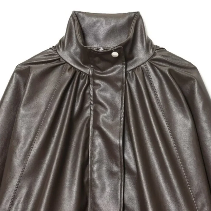 เสื้อแจ็คเก็ตหนังเทียมสไตล์เท่ๆ แฟชั่นมอเตอร์ไซค์ สตรีทแวร์ ย้อนยุค แขนยาว เสื้อคลุมตัวนอก ซิปเรียบง่าย เสื้อคลุมฤดูหนาว