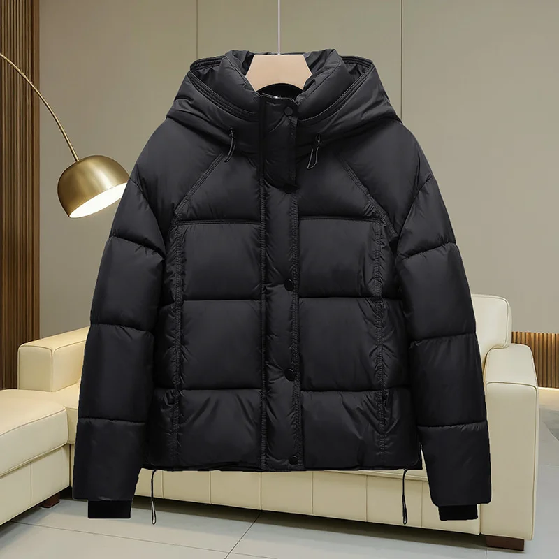

2025 New Short Cotton-padded Clothes Women's Hooded Parkas Loose Jackets Autumn Winter Warm Thicken Outerwear Lady Casual Coats