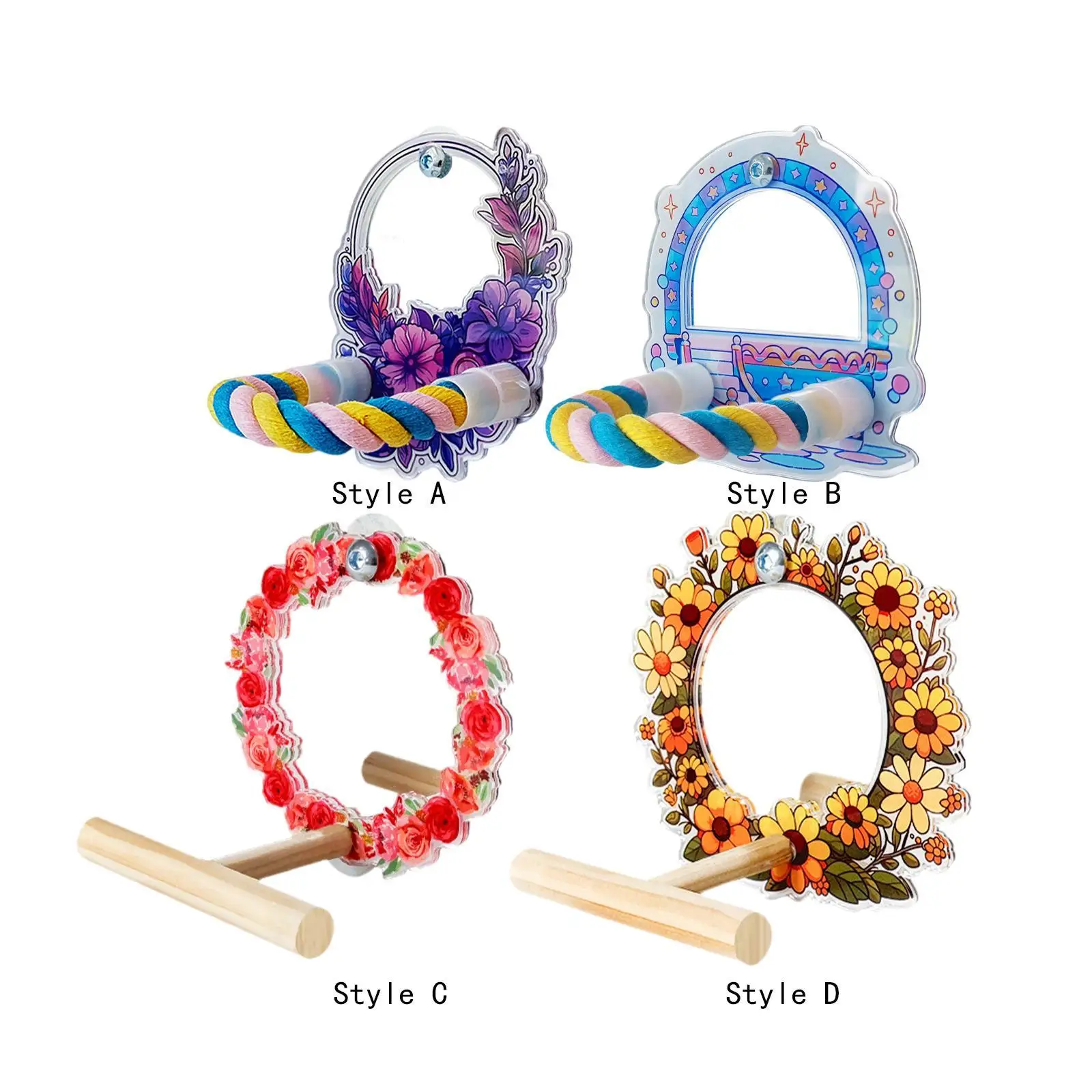 

Bird Mirror Stand Bird Swing Toy Decoration Easy to to Remove Colorful Vanity