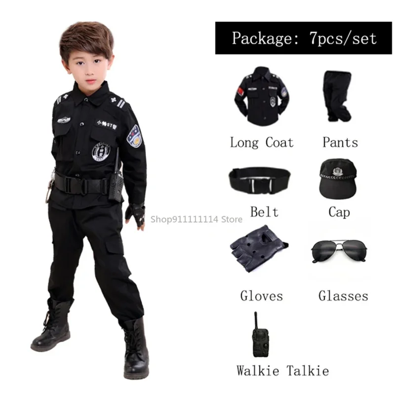 Disfraces de policía para niños, uniforme de policía para fiesta de carnaval, ropa de Cosplay de policías del ejército para niños, conjuntos de Navidad, regalo de cumpleaños