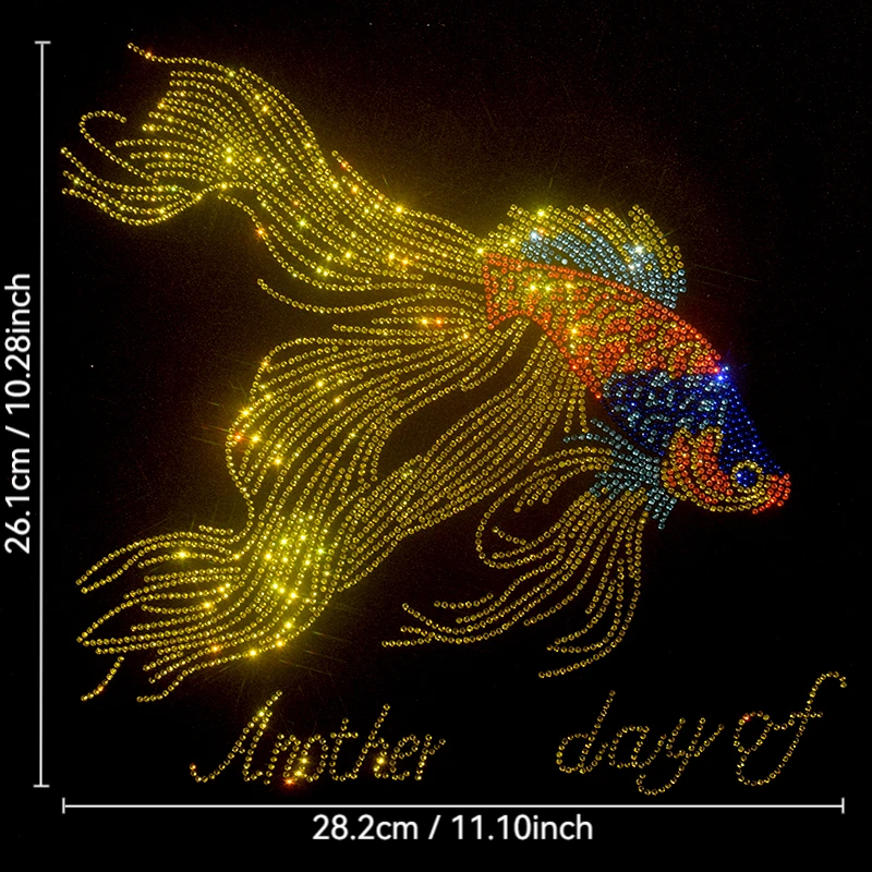 

DIY ironing of large cloth, rhinestones, goldfish and sequins on denim T-shirts and jackets as clothing accessories