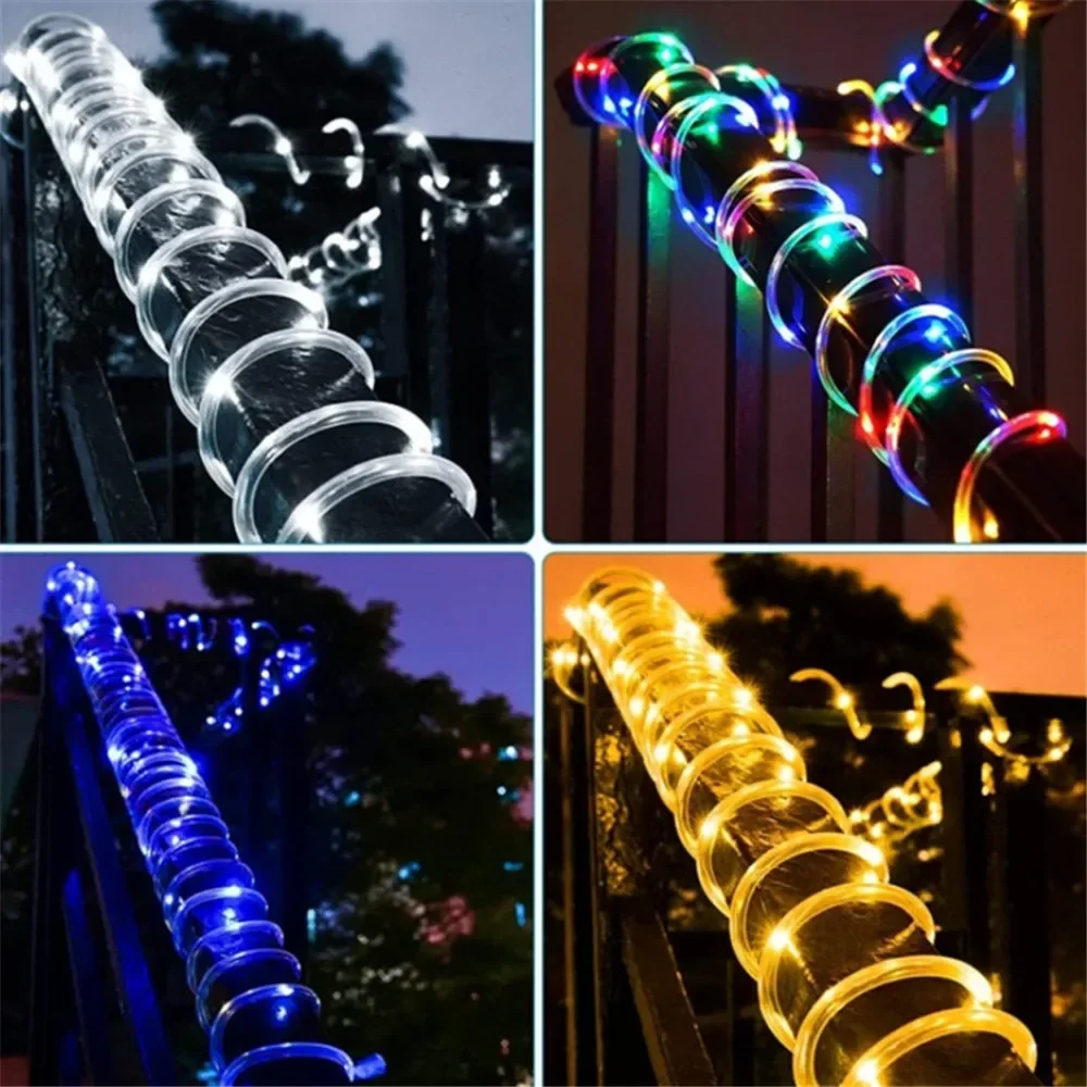 1pc Outdoor Solar LED String Light 50/100/200 LED Tube Rope String Lights With 8 Modes Waterproof For Home Garden Walkway Dceor