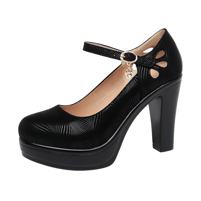Fashion Small Size 32-43 Shallow Block High Heels Shoes Stripe Mary Janes Women2024 Fall Thick Bottom Platform Pumps Ofifce Mom