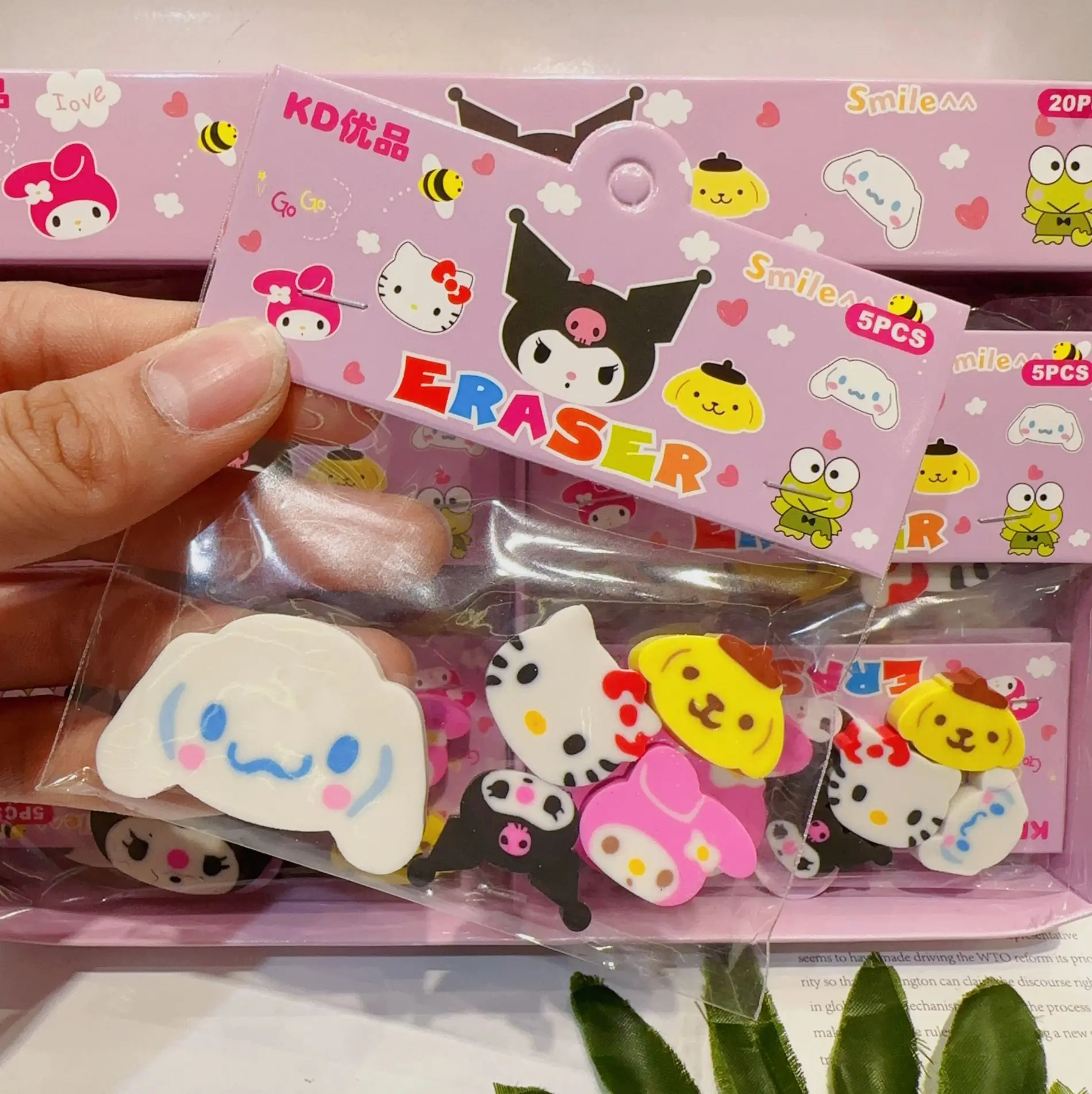 20bag Sanrio Anime Eraser Kawaii Hello Kitty Kuromi Cinnamoroll Pencil Eraser Student Stationery School Supplies Wholesale Kids