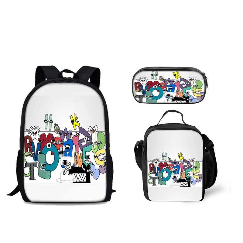 Trendy Youthful Alphabet Lore 3D Print 3pcs/Set Student Travel bags Laptop Daypack Backpack Lunch Bag Pencil Case